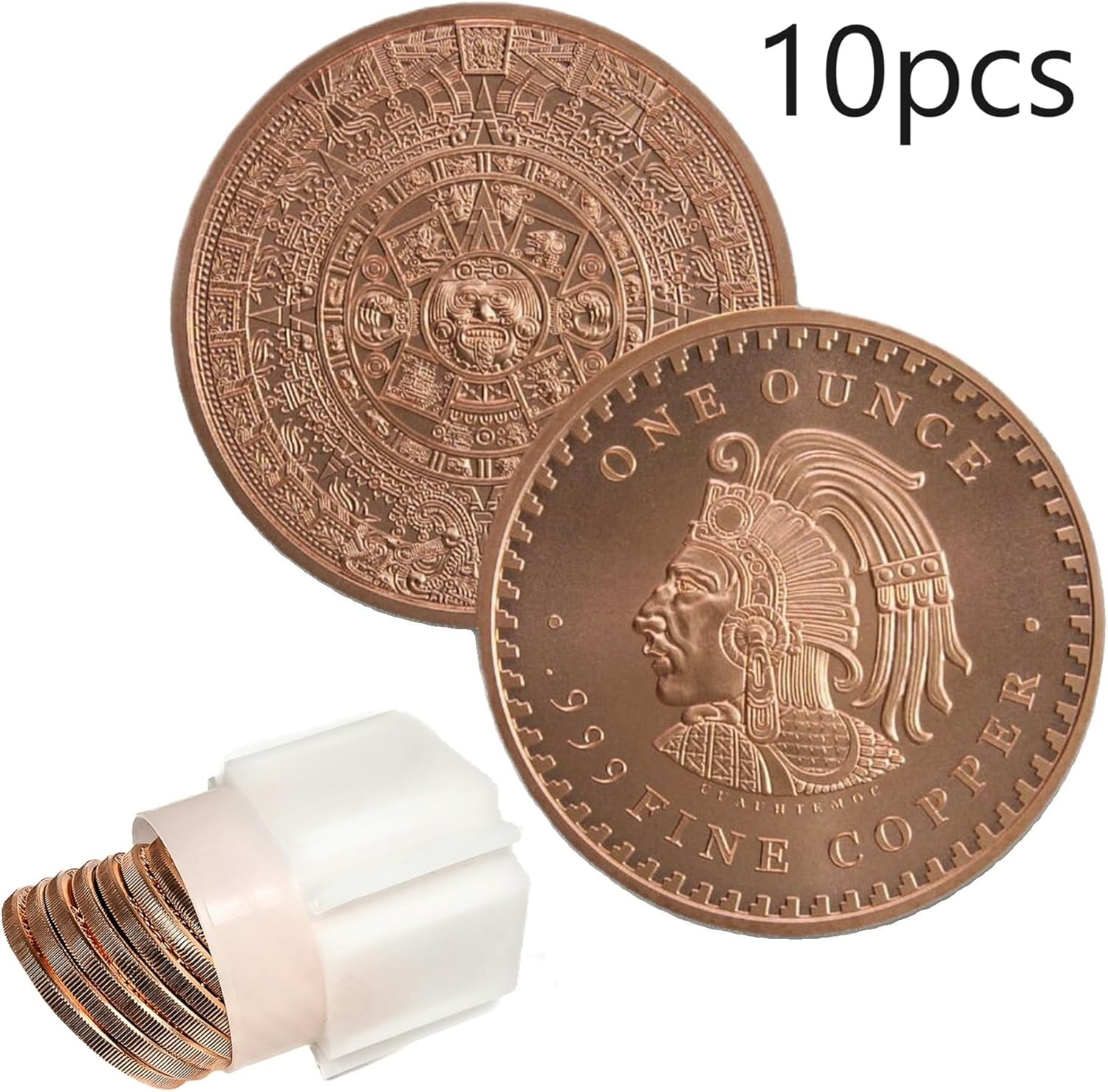 10 X 1Oz Aztec Calendar Copper Rounds 999 Fine Bullion Supplied in Tub image number 5