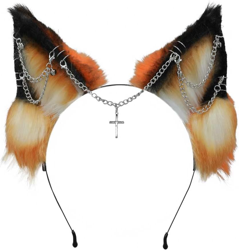 VIGVAN Handmade Wolf Fox Ears Animal Cosplay Cute Head Accessories for Halloween image number 4