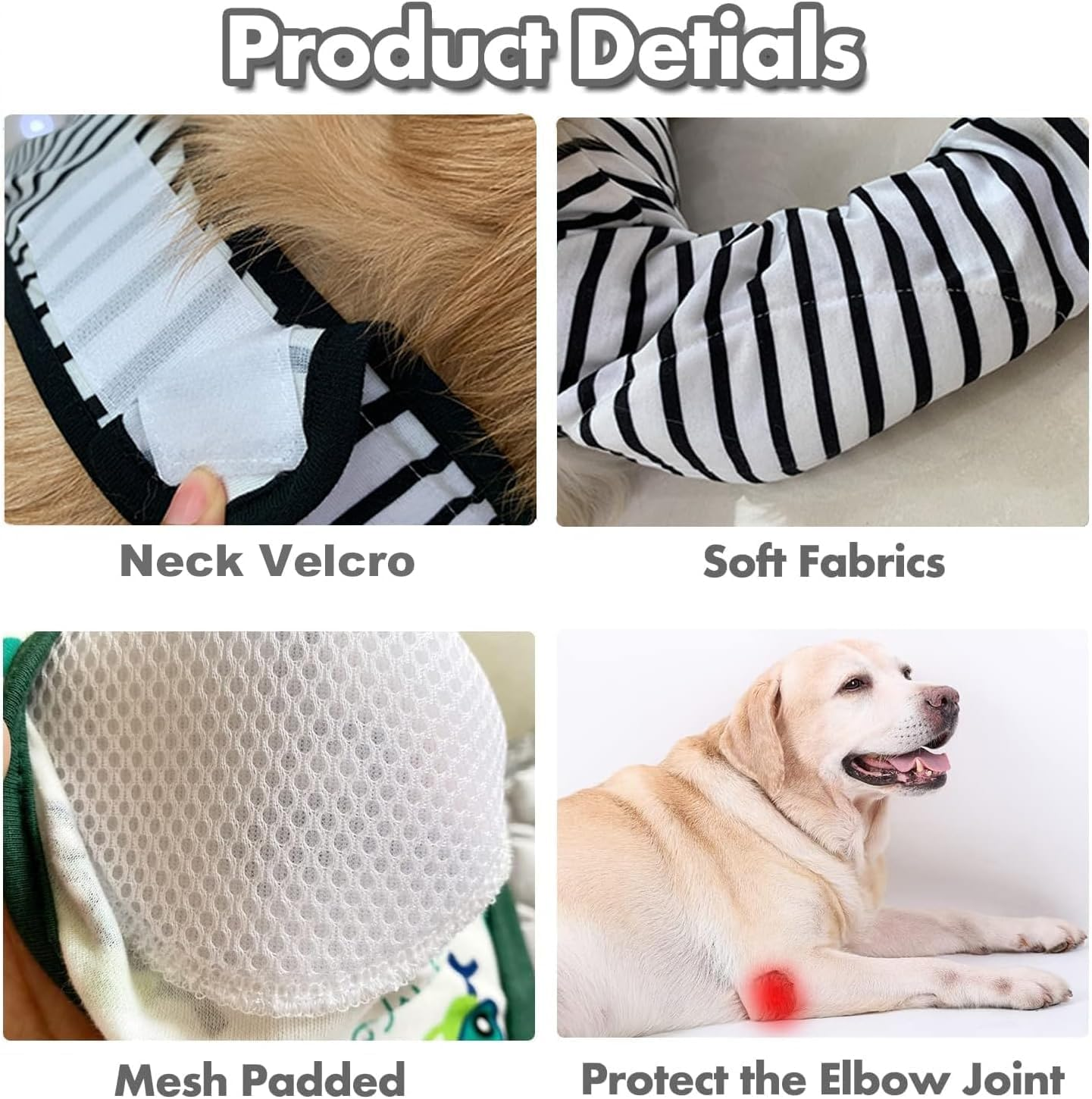 Dog Elbow Protector, Long Sleeve Dog Joint Recovery Sleeve for Prevent Licking Wound, Dog Elbow Sleeves Long for Medium Large Dogs (Black and White Stripe, L) image number 3