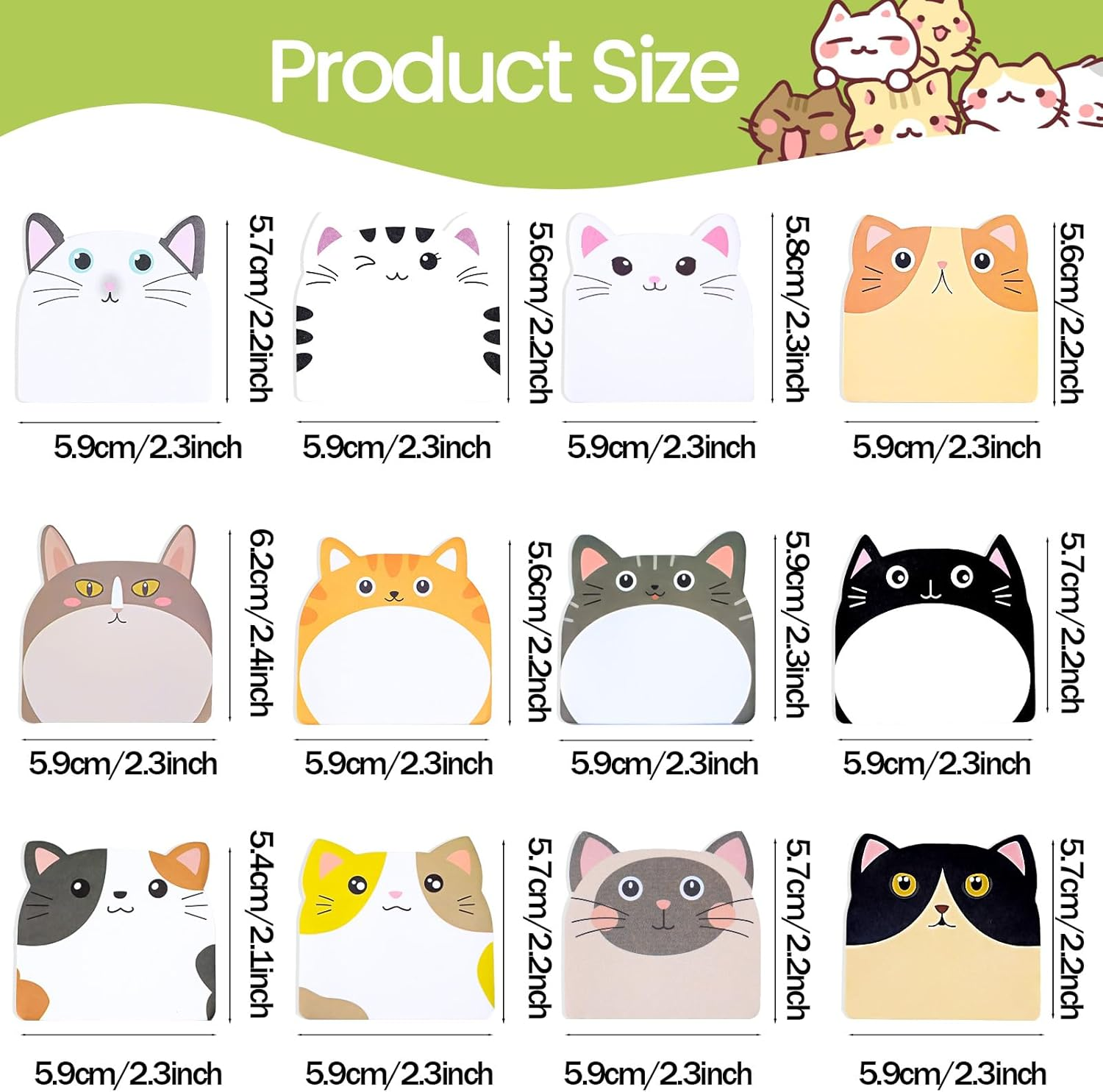 Cute Cat Sticky Notes, 24 Pads 720 Sheets Kawaii Cartoon Sticky Notes, Cat Shape Self-Stick Memo Pads, Fun Sticky Notepads, Animal Page Markers Flags image number 5