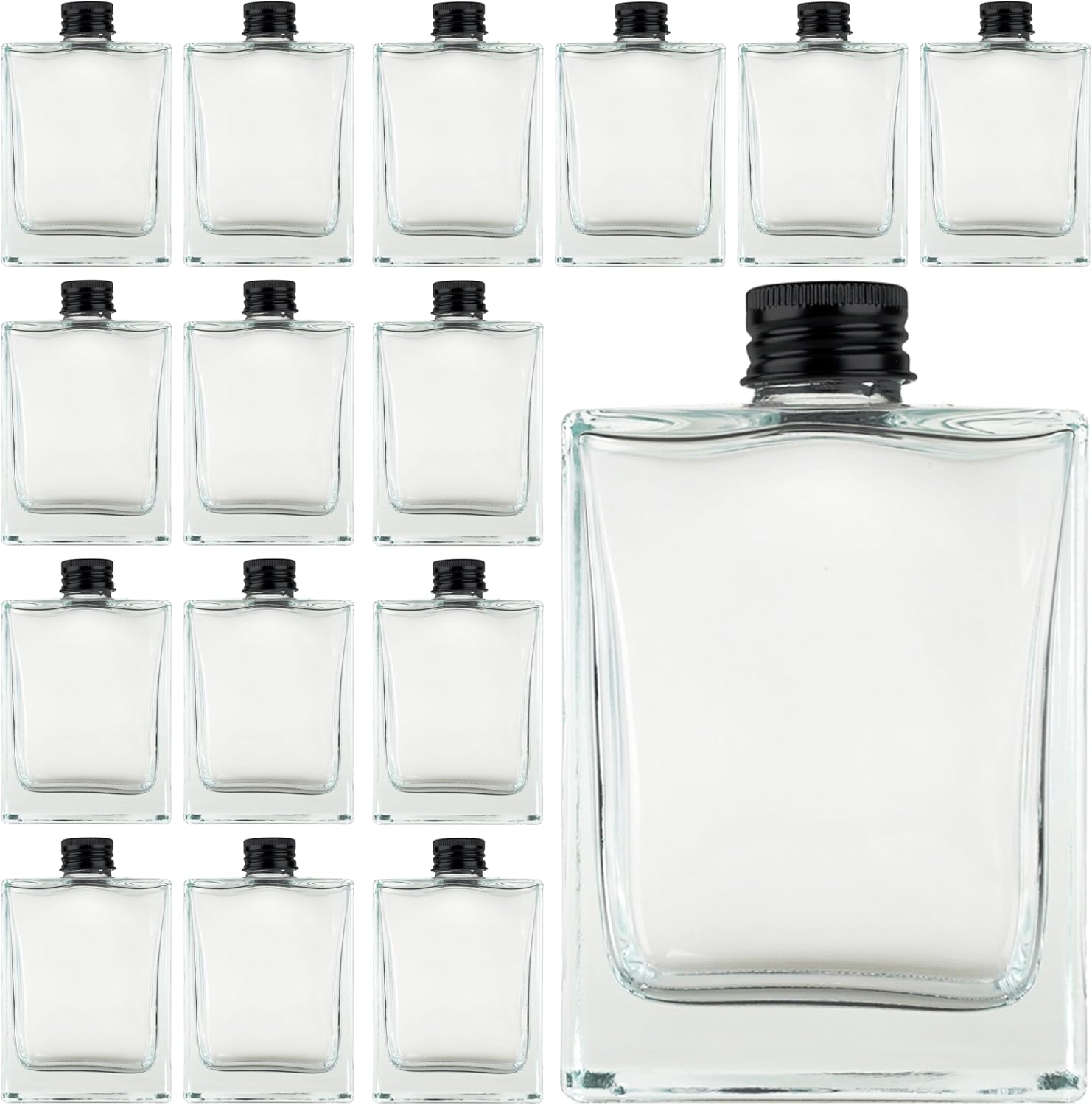 [Packmyproduct] 16 X 200Ml Clear Rectangular Glass Bottles with Black Aluminum Caps | Heavy Base Empty Glass Bottle for Liqueurs, Cocktails, Oils, Dressings, Vinegars, Limoncello | Perfect for Gifts image number 5