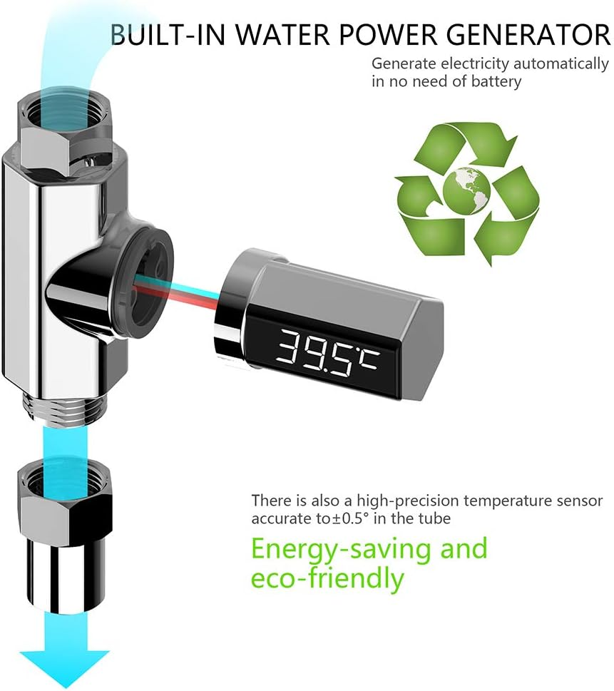 Water Temperature Meter Display Shower Thermometer Home Water Flow Temperature Silver First Generation image number 5