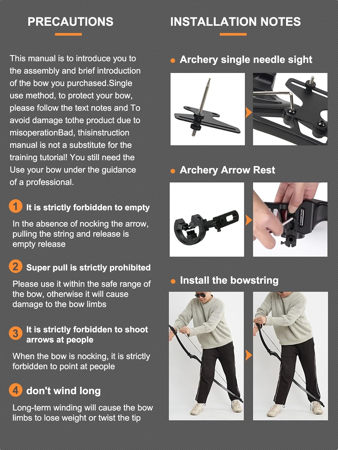 TOPARCHERY Archery Takedown Recurve Bow Hunting Long Bow Alloy Riser - Right Hand Black - Draw Weight 30Lbs 40Lbs - with Arrow Sight, Arrow Brush image number 3