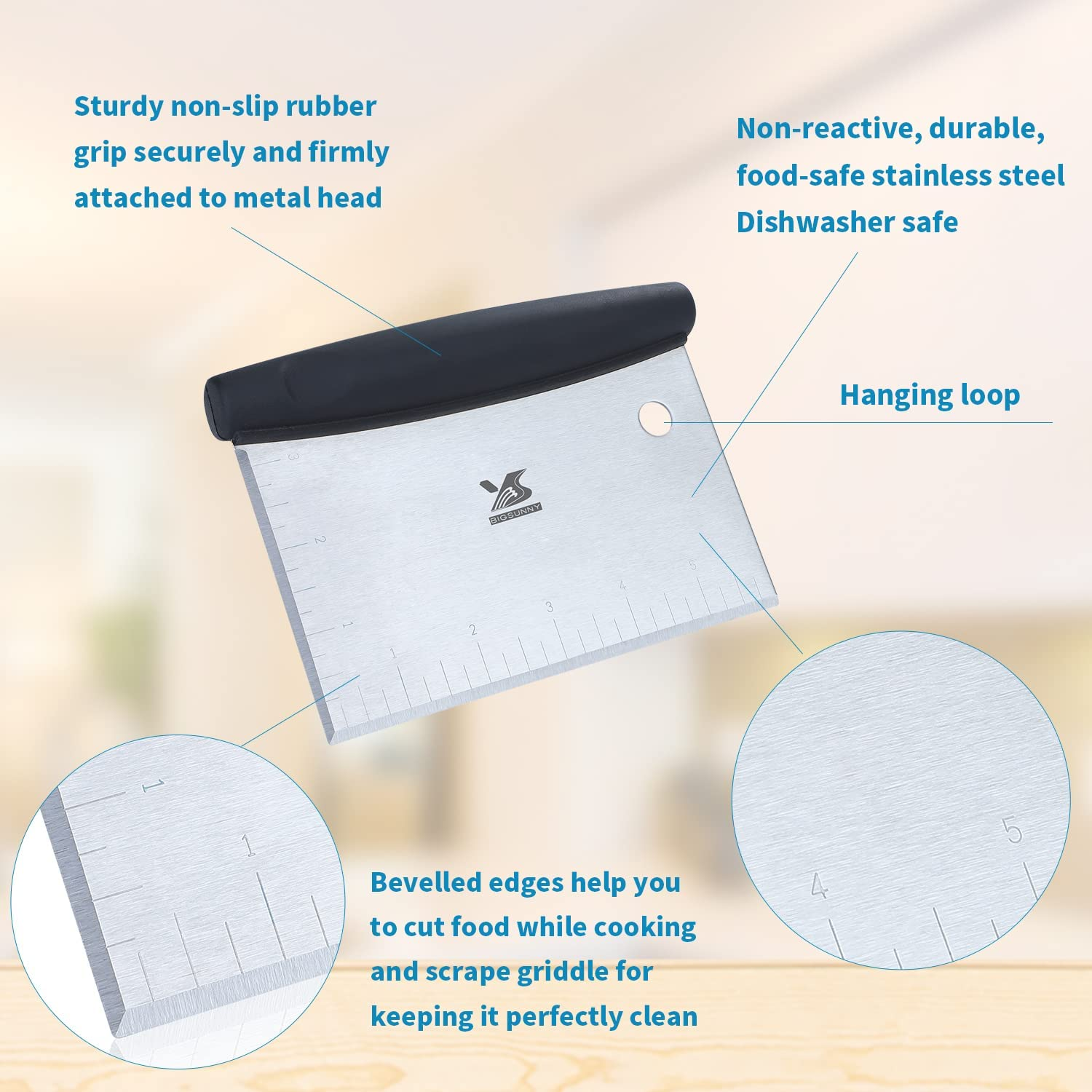 MSY BIGSUNNY Dough Scraper Baking Pastry Cutter Good Grip Pastry Scraper Stainless Steel Dough Cutter image number 2