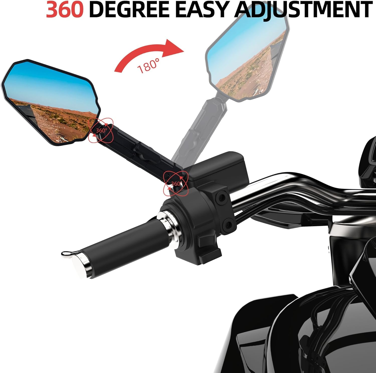 Upgraded Universal Motorcycle Mirror,Adventure Ball-Head ATV Rear View Mirror No Vibration & Wobble with 8/10MM Screw and 7/8" Handlebar Aluminum Mount Compatible with ATV Dirt Bike and More image number 5