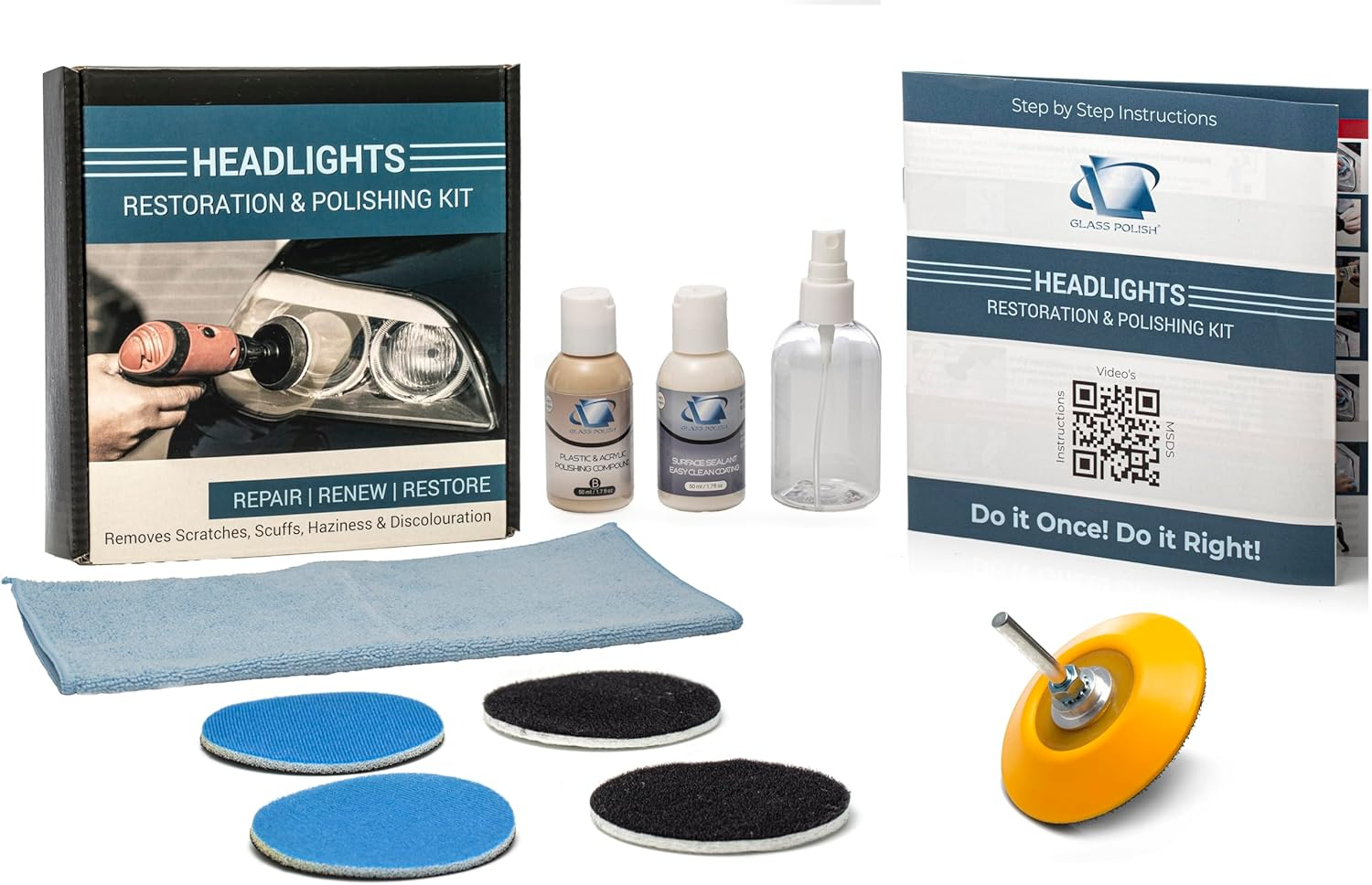 GLASS POLISH DIY Headlights Restoration and Polishing Kit &ndash; Permanent Headlight & Tail-Light Restoration, Restores As-New Condition and Guards against Future Damage image number 2
