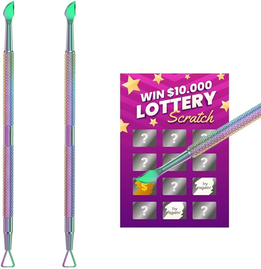 Colorful Double-End Ultimate Scratchmaster, Lottery Label Scraper for Flawless Reveals, Loteria, Scratch off the Hard to Remove Pin Numbers on Present Cards and as a Secret Present, 2 PCS