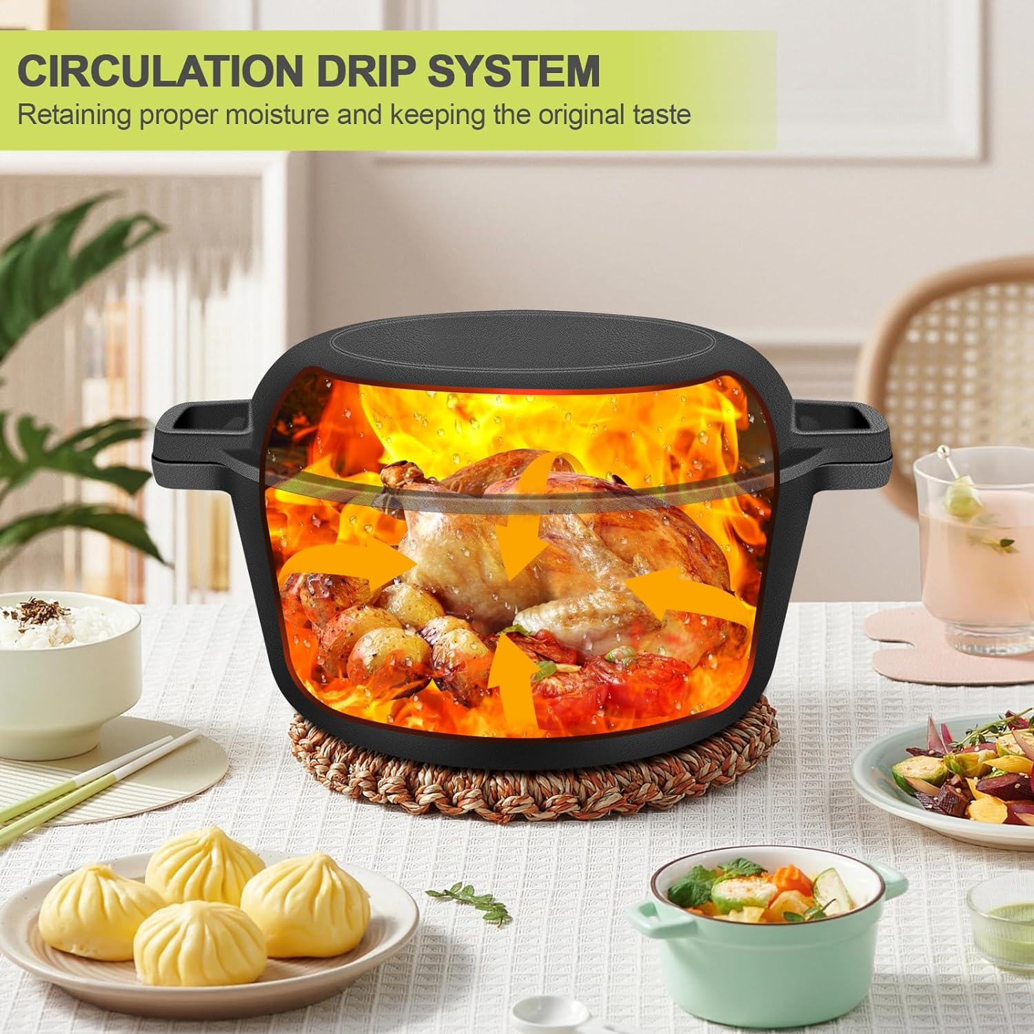 RAINBEAN 2-In-1 Pre-Seasoned Cast Iron Dutch Oven Pot with Skillet Lid Cooking Pan,5.5 QT Dual Handles Dutch Oven Pot with Lid,Heavy-Duty Non-Stick round Dutch Oven for Bread Baking, Stewing, Roasting