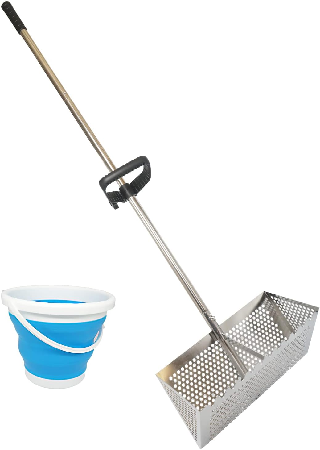 Sand Fleas Rake, Stainless Steel Sand Sifter, Detachable 47 Inches Long Handle, Collapsible Shark Tooth Sifter for Beach,Sand Crab Catcher with Foldable Pail . image number 3