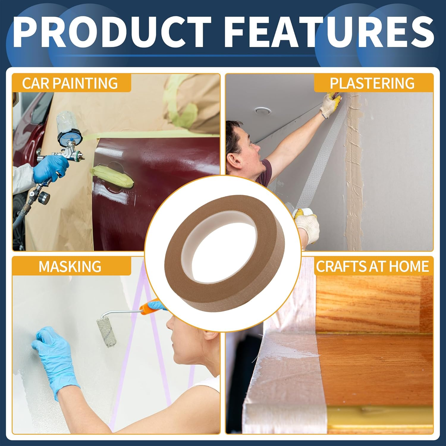 X AUTOHAUX Masking Tape, 0.8 Inches X 32.8 Yards DIY Car Auto Paint Painters Tape Brown, 1 Pc image number 2