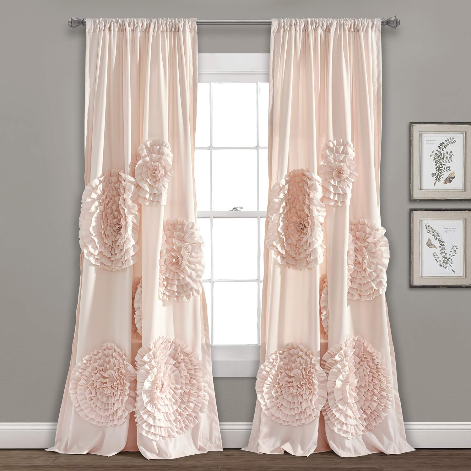 Lush Decor Serena Light Filtering Window Curtain Panel, Single, 54" W X 95" L, White - Drapes - Floral Curtains for Bedroom - Cute Curtains - Coquette Decor