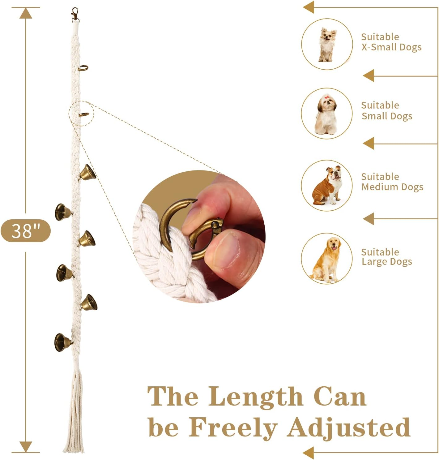 KLOGTSIND Dog Bell for Door Potty Training, Cotton Handwoven Dog Doorbell with 6 Extra Loud Bells for Dog Training, Adjustable Hanging Door Bell for Small Medium Large Dogs to Ring to Go Outside