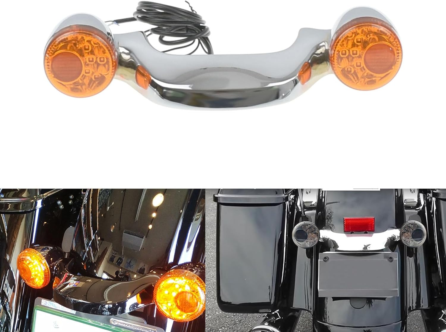 Motorcycle Rear Brake Light Bar Turn Signal Fit for Harley Street Glide 10-23 Road Glide 10-23 Road King Special 17-25 Electra Glide 19-22 (Chrome Housing Orange Lens) image number 4