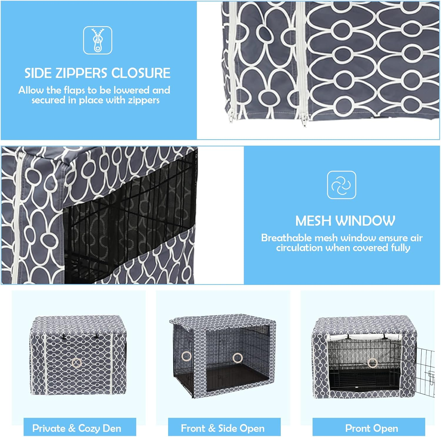 Dog Crate Cover for Wire Crates, Heavy Nylon Durable Waterproof Windproof Pet Kennel Cover Indoor Outdoor Protection - Cover Only - Grey - Xlarge image number 6