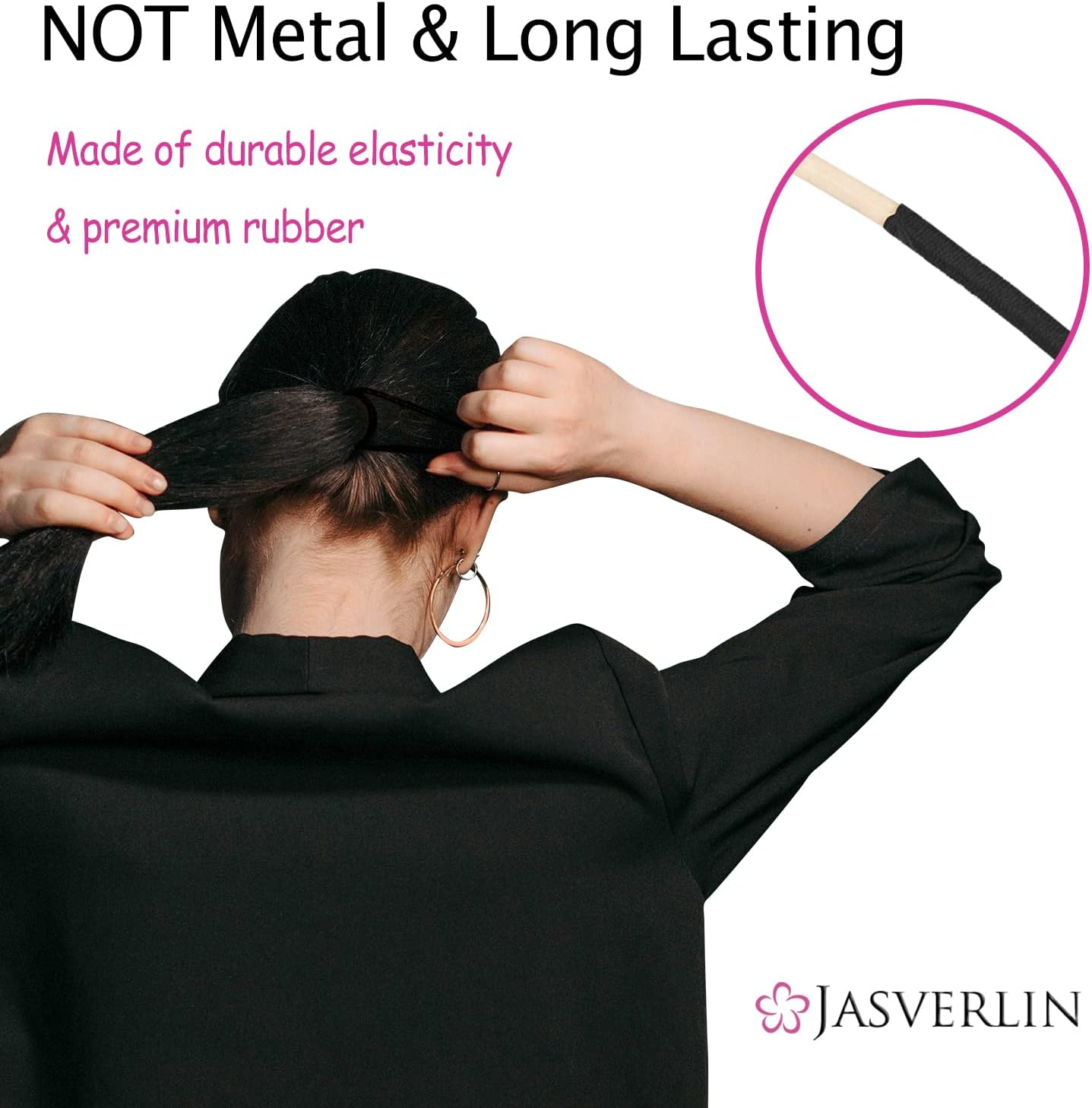 Black Thick Hair Ties - 5Mm Thickness Elastics Ponytail Holders for Women Girls Curly Texture Rubber Bands Durable Stretchy Nylon Hairties for Braids 48 Count image number 3