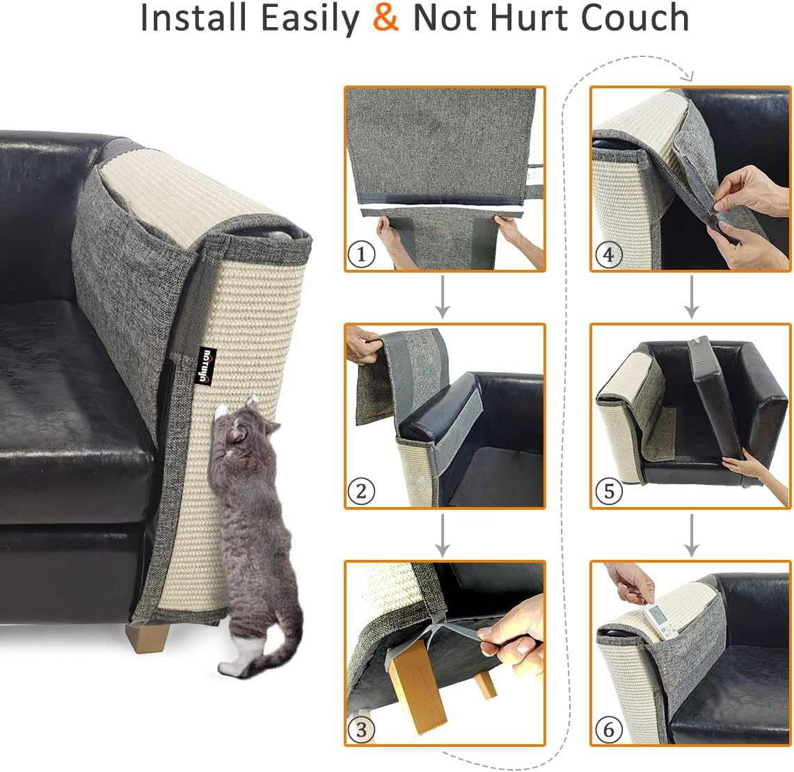 NATUYA Furniture Protectors from Cats-Cat Couch Protector Large Sisal Cat Scratching Mat-Protect Sofa Corner Cushion Chair (Sisal Armrest - Left) image number 5