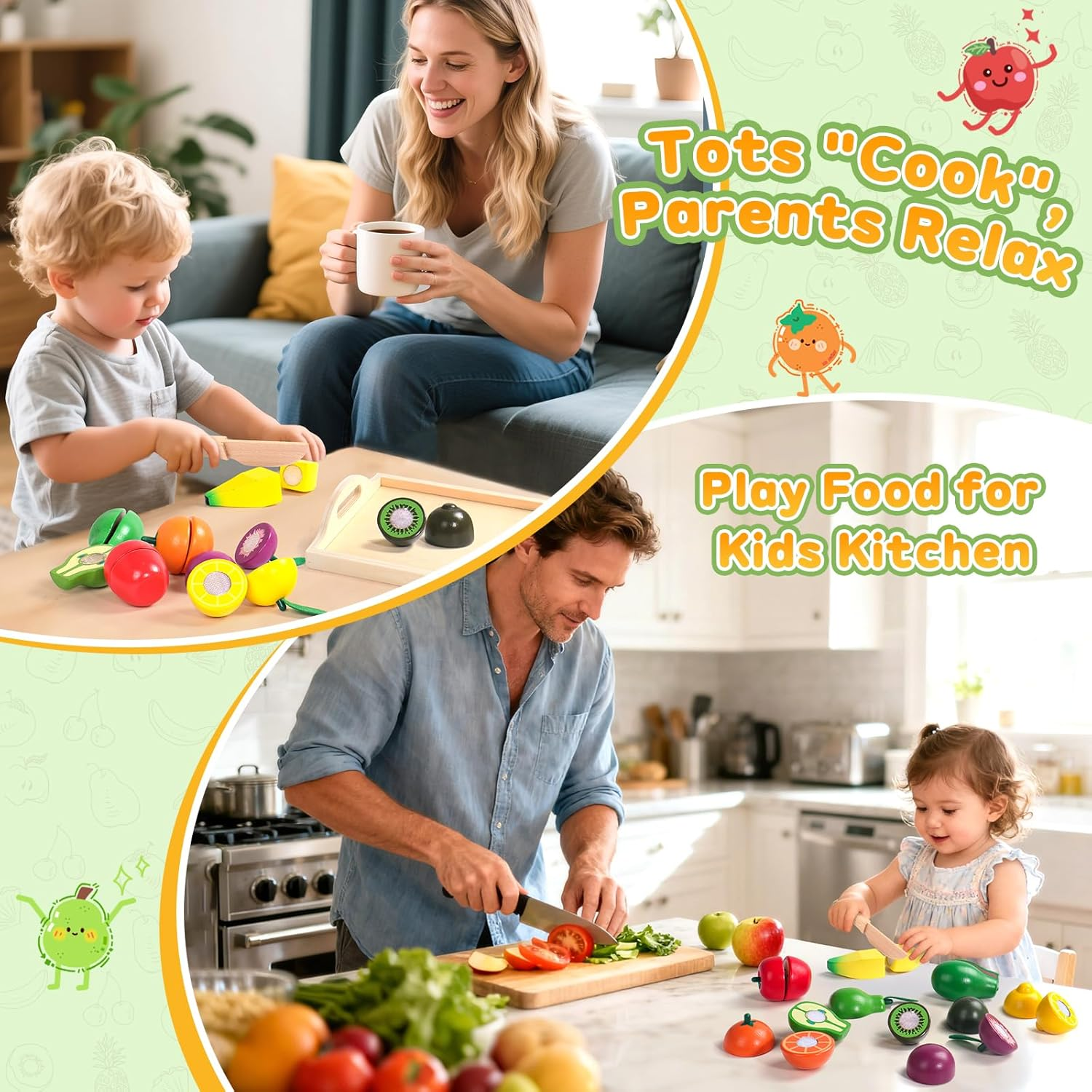 Montessori Toys for 2 Year Old Play Food Cutting Toy Wooden Toys Pretend Play Kitchen Accessories for Kids Fake Food Pretend Play Kitchen Set for Kids 2 3 4 Girls Boys Party Games image number 5