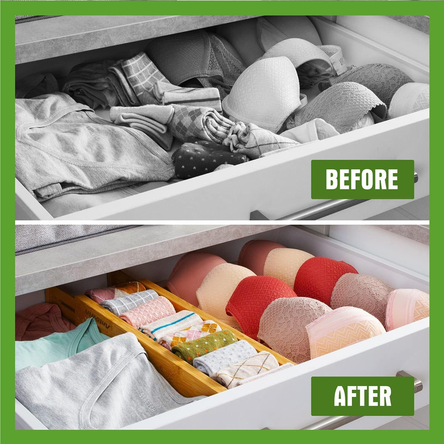 ANTOWIN Bamboo Drawer Dividers Organizers(33-43Cm), Drawer Separators Splitter, Adjustable Spring-Loaded Organizer for Large Utensil, Clothes, Tools Drawers image number 3