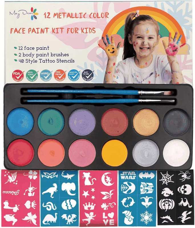 Maydear Face Paint Kit for Kids with Safe and None Toxic FDA Compliant Water Based 10Color Palette