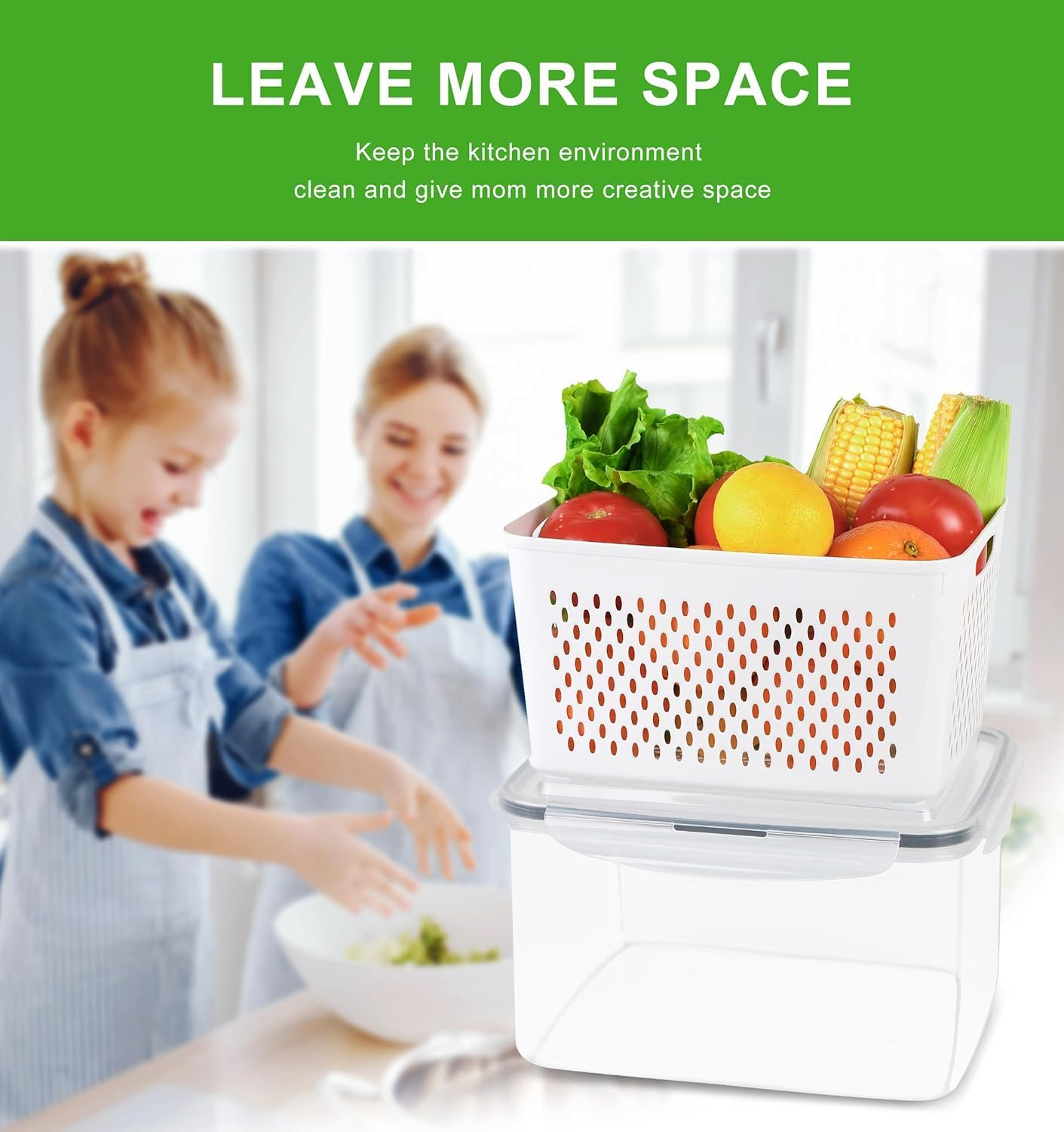 HOMIEST 5 Pack Fruit Storage Containers for Fridge with Removable Colanders - Food Storage Containers with Lids, Bpa-Free Produce Containers Keep Fruits, Vegetables, Berry, Meat Fresh Longer image number 3