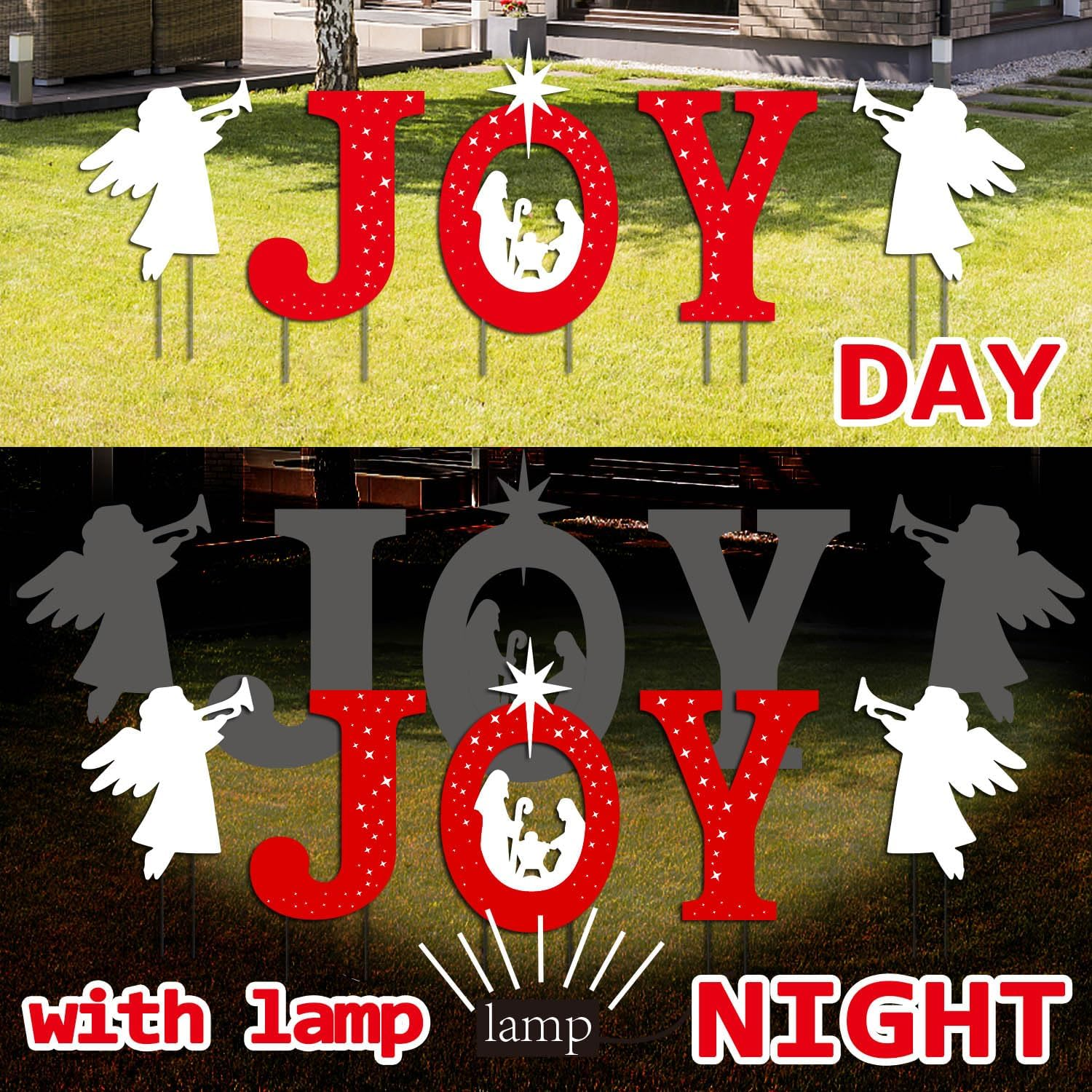 Outdoor Christmas Decorations -Joy Nativity Sets for Christmas Outdoor Xmas Nativity Lawn Religious Scenes Yard Decor with Stake for Home Lawn Red, White with Lamp (Red,White with Lamp) image number 6