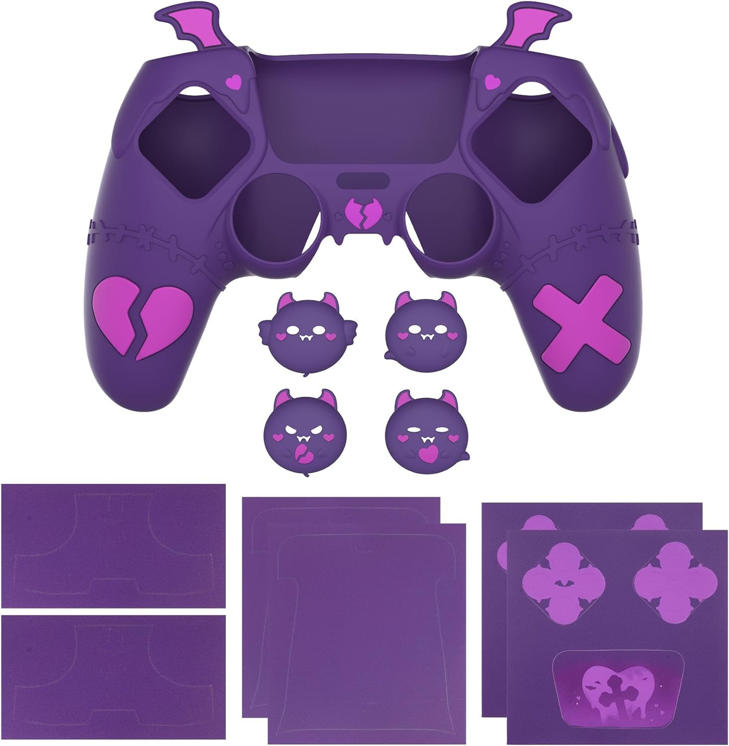 Playvital Gothic Imp Series Cute Silicone Case for Ps5 Controller with 4 Thumb Grips and 6 Stickers, Anti-Slip Silicone Skin Cover, Compatible with Ps5 Charging Station, Purple image number 5