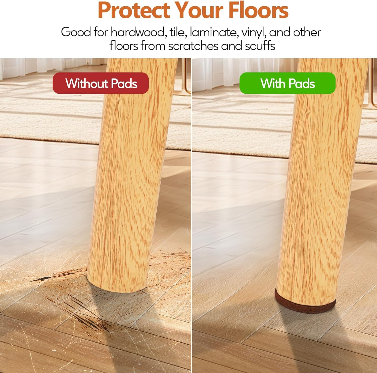 Furniture Pads Felt Pads Pack of 300 5Mm Thick Furniture Felt Pads, Self Adhesive anti Scratch Floor Protectors, Used for Hardwood Tile Wood Floor- Extra 60 Rubber Bumpers (Brown) image number 4