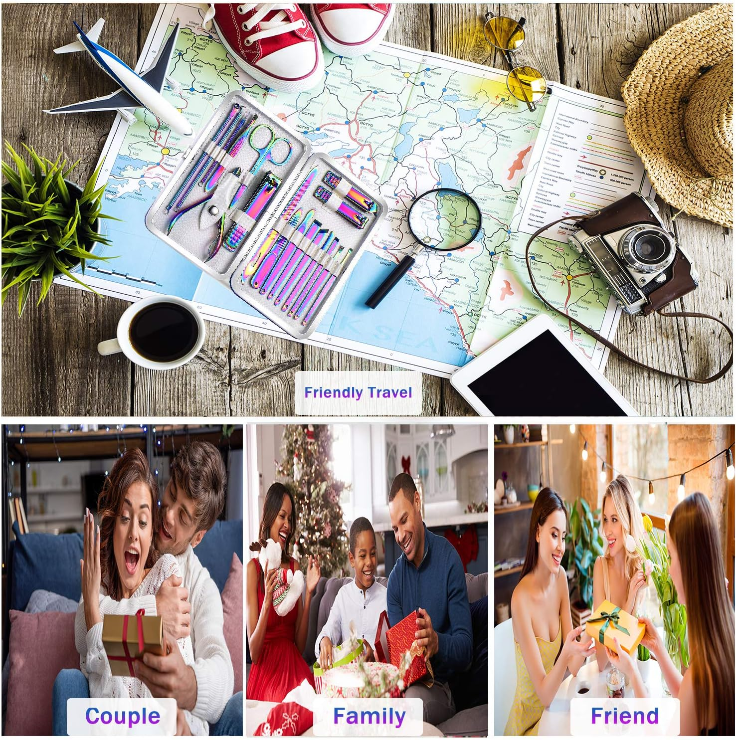 2020 New Rainbow Manicure Kits 18 Pcs Nail Clippers for Women Gift Women'S Rainbow Leather Manicure Set (18-Rainbowmanicure Kits) image number 3