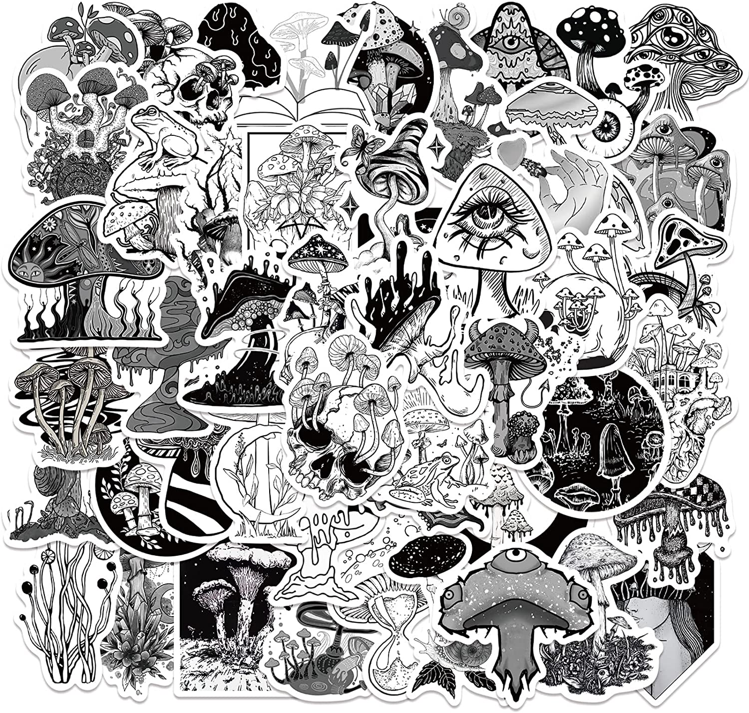 Gothic Mushroom Stickers,50 PCS Cool Mushroom Graffiti Vinyl Waterproof Decals for Water Bottles Computer Bicycle Skateboard Luggage Phone Pad Laptop Kids Teens Stickers Pack image number 1