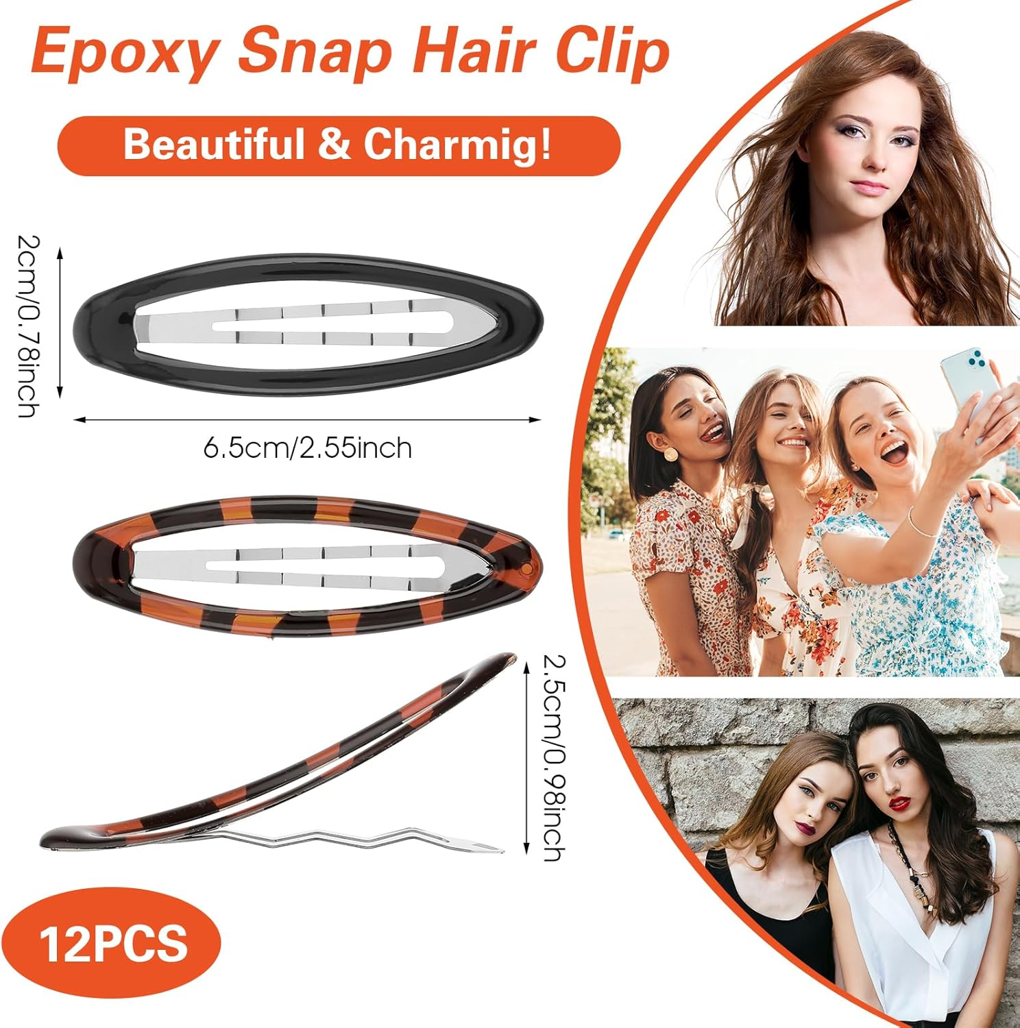 Barrettes for Women, 12 Pieces Oval Snap Hair Clip Vintage Flat Metal Tortoise Large Non-Slip Styling Clips for Women Girls Thick Fine Thin Hair image number 4