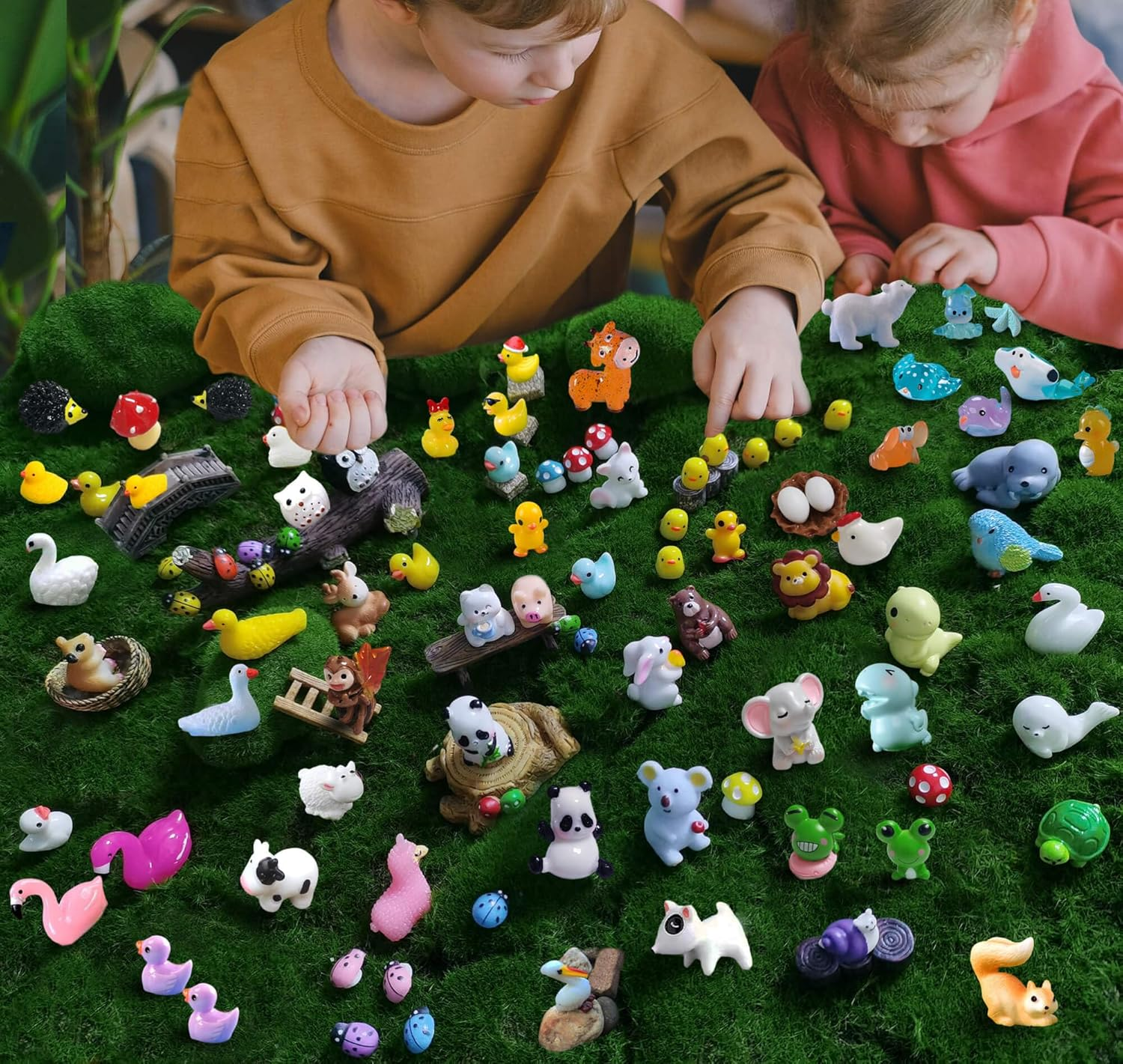 Mini Resin Animals Figures Set 100 Pieces for Miniature Garden Decor - Slime Charm for Craft - Tiny Resin Animal image number 5