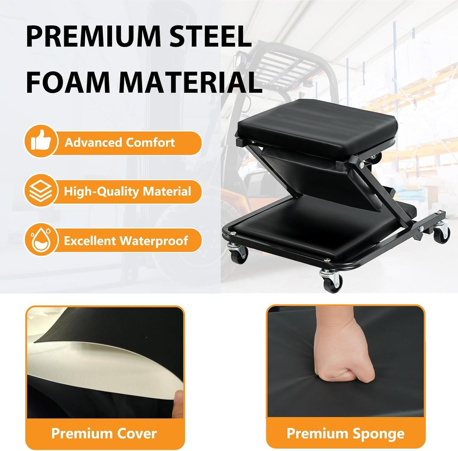 36" Mechanic Creeper, Car Maintenance Deck 2 in 1 Rolling Folding Car Z-Creeper Seat Adjustable Roller Garage Chair, Lay down or Sit image number 2