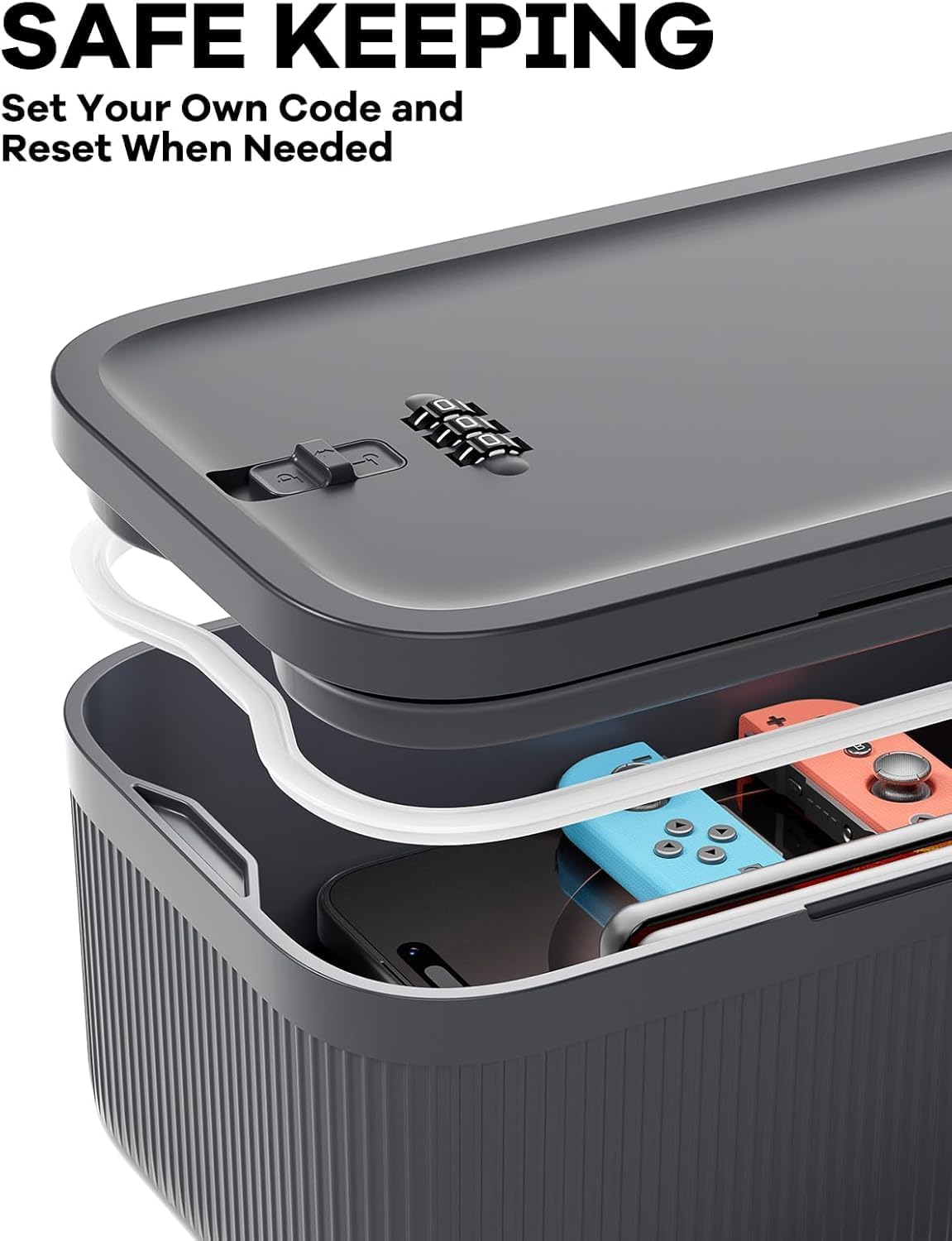 Phone Lock Box Medication Safe, Small 2L Medicine Lockable Storage with Code for First Aid Kits, Food Lock Box with Locking Lid for Home Fridge Freezer/Personal Items (Blue) image number 5