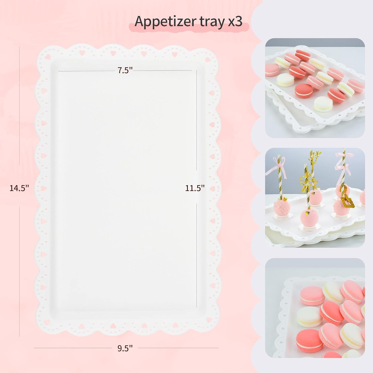 NWK 5 Piece Cake Stand Set with 2Xlarge 3-Tier Cupcake Stands + 3X Appetizer Trays Perfect for Wedding Birthday Baby Shower Tea Party (White) image number 5