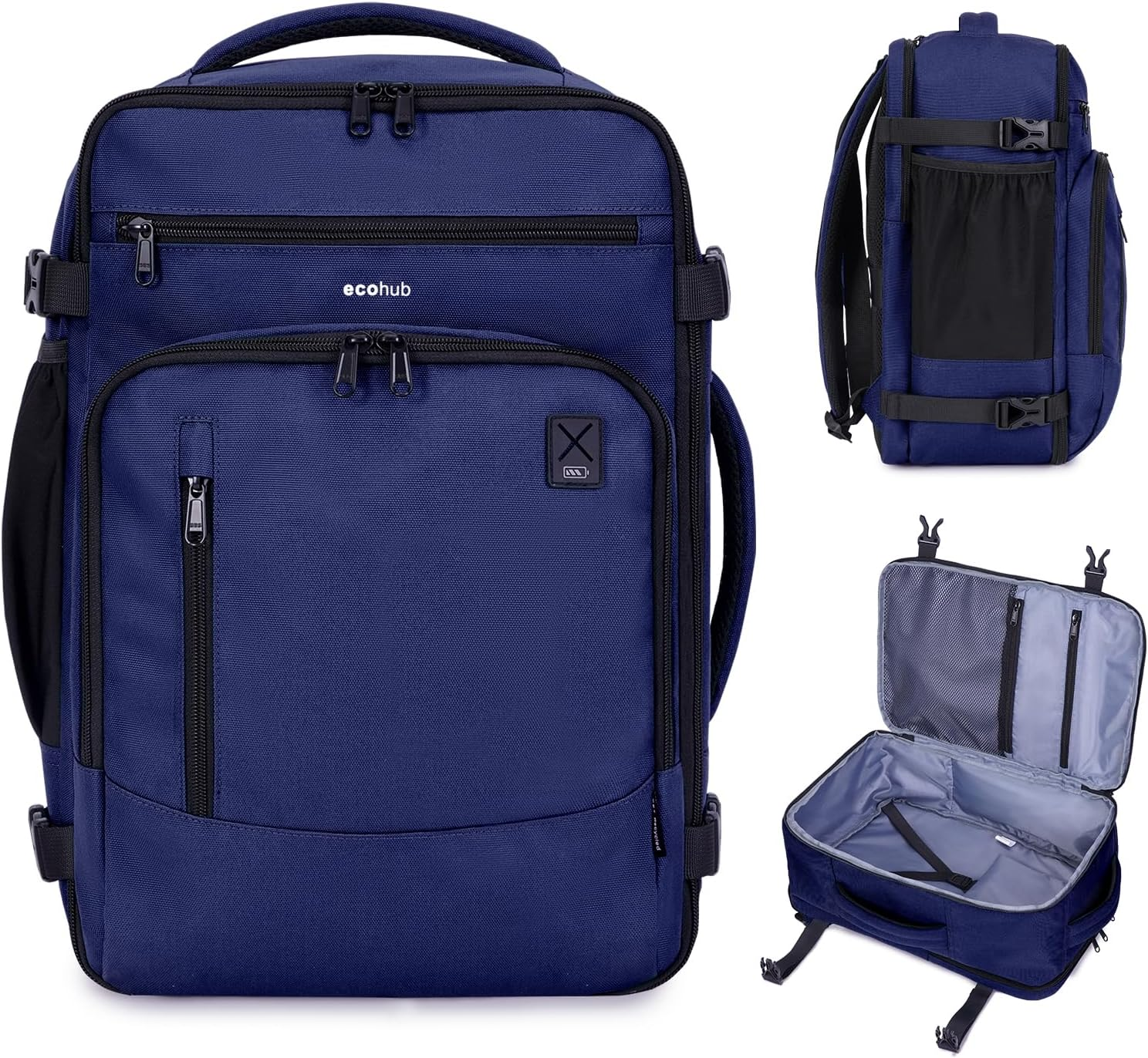 ECOHUB Ryanair Cabin Bag 40X20X25 Underseat Travel Bag 13 Pockets Hand Luggage Backpack Recycled PET Eco Friendly Rucksack for Women & Men Carry on Bag with USB Port, 20L