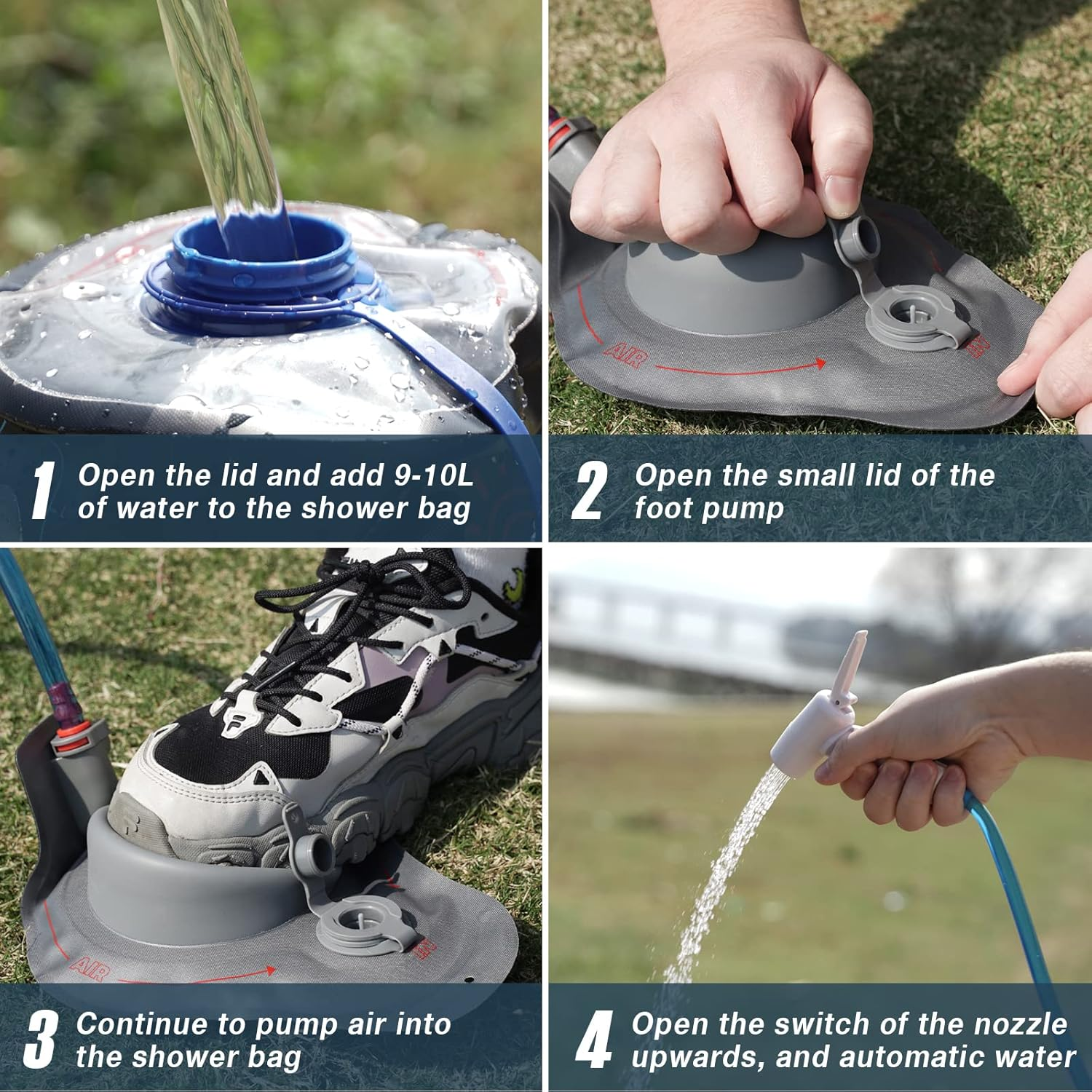 Portable Camping Shower Bag, Camping Accessories for Camping Shower, 12L/3.17 Gallons Solar Waterproof Portable outside Shower Bag with Portable Water Pump and Shower Head Hose image number 2