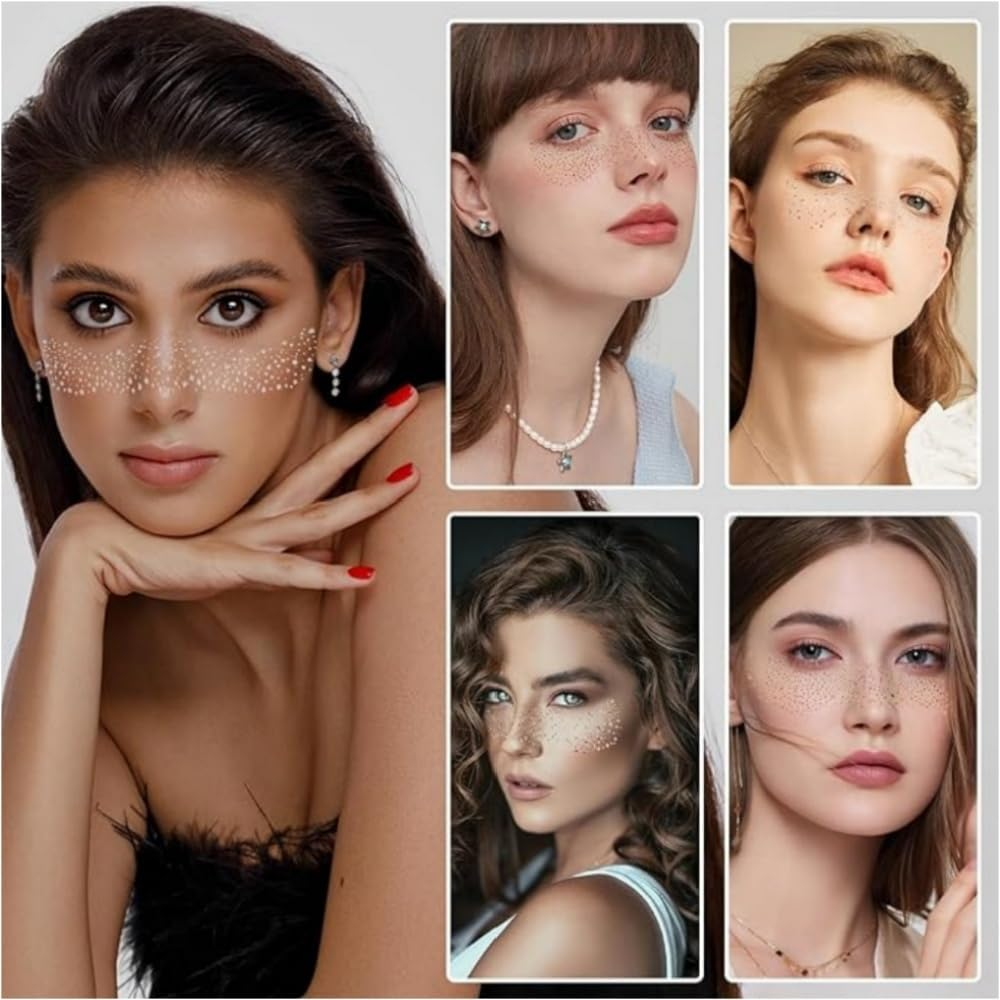 10Pcs Glitter Freckles Face Tattoo, Glitter Freckles for Face, Gold Sparkle, Makeup Patches. image number 1