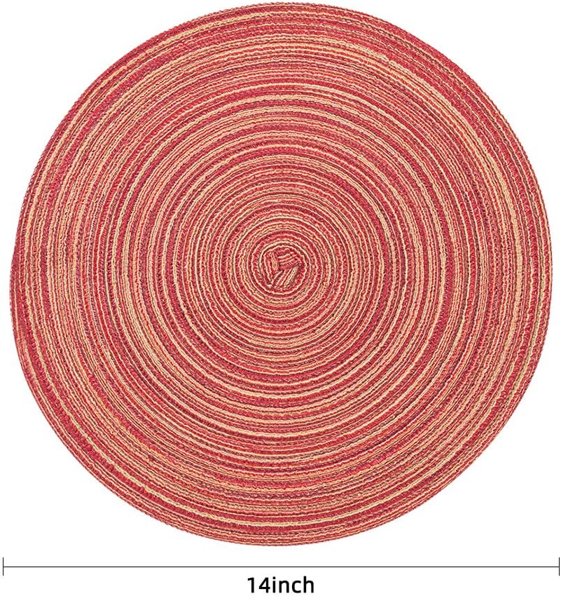 Round Placemats Cotton Heat Resistant Braided Placemats Washable 14 Inch Table Mats for Kitchen Tables Set of 4, Red image number 1