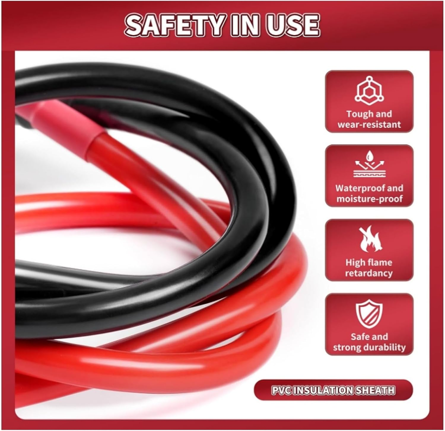 2PCS 3/8" M10 Battery Cable Set,50Cm 5AWG Copper Power Inverter Cables with Terminals for Car, Vehicle, RV, Solar Application and More(Red+Black image number 4