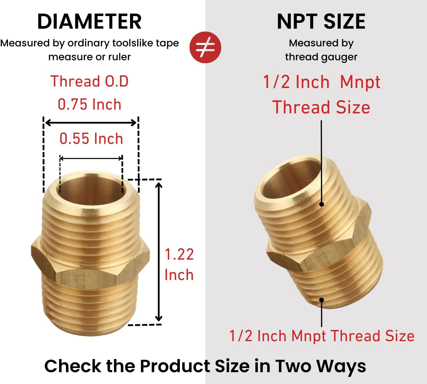 1/2" X 1/2" NPT Brass Hex Nipple Male Pipe Adapter (2 Piece) image number 6