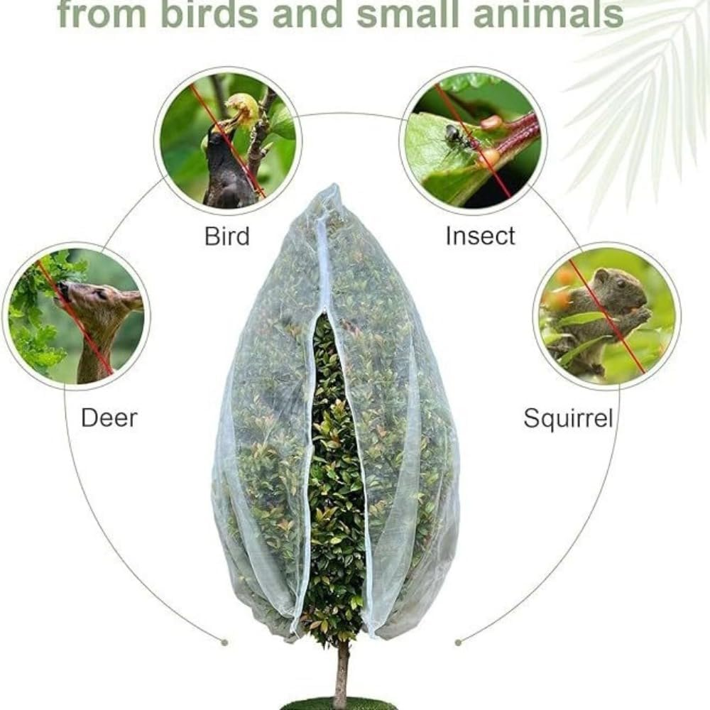 Fruit Tree Netting with Zipper and Drawstring, Large 10Ft X 10Ft Garden Mesh Cover Blueberry Bush Tomato Cover Bird Netting for Protecting Garden Trees Vegetables Flowers