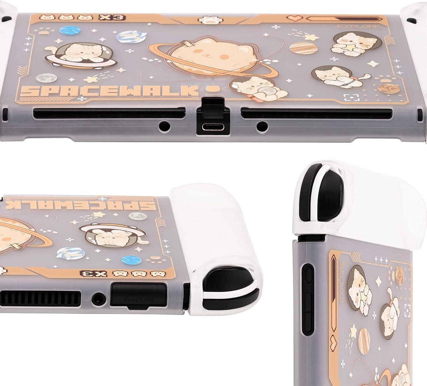 Geekshare Protective Case Slim Cover Case Compatible with Switch OLED and Game Console - Shock-Absorption and Anti-Scratch - Space Cat image number 3