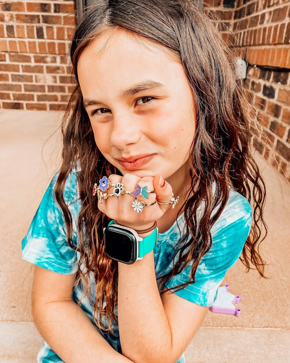 Mjartoria 7Pcs Fidget Rings for Anxiety, Shell Butterfly Unicorn Flower Stainless Steel Spinner Ring Set for Teen Girls Mood Rings Stress Relieving Wide Rings Set - Pink-Unicorn image number 6