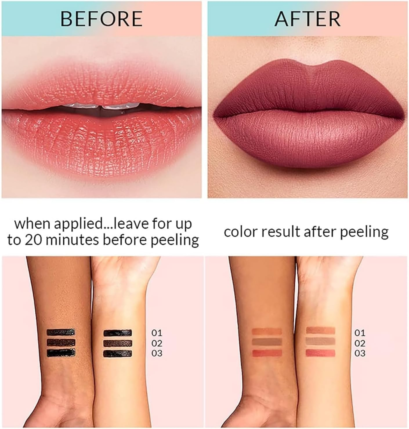 Boulari Lip Stain and Liner, Peel off Long Lasting Waterproof Lip Tint (01#+02#) image number 4