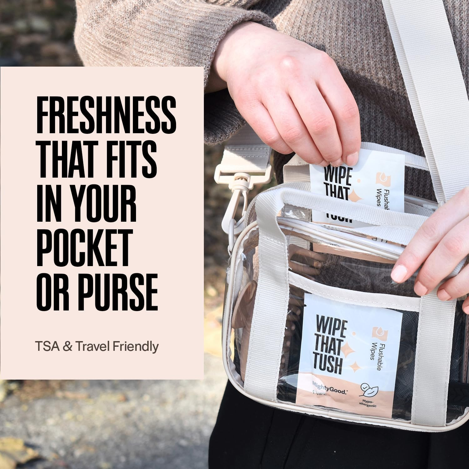 Mightygood. Wipe That Tush Travel Flushable Wipes - 1 Pack of 30 Individually Wrapped Total Hypoallergenic & Fragrance-Free with Aloe Tested Septic-Safe Individual Packs for White image number 1