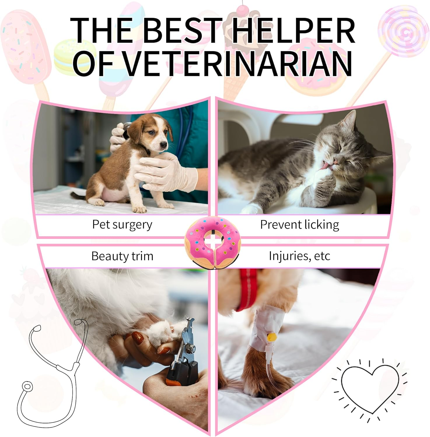 NACOCO Protective Inflatable Dog Cone Collar - Alternative after Surgery Dog Neck Donut Collar Recovery E Collar for Post Surgery Soft Dog Cone for Small Medium Dogs Cats (Pink, Small)