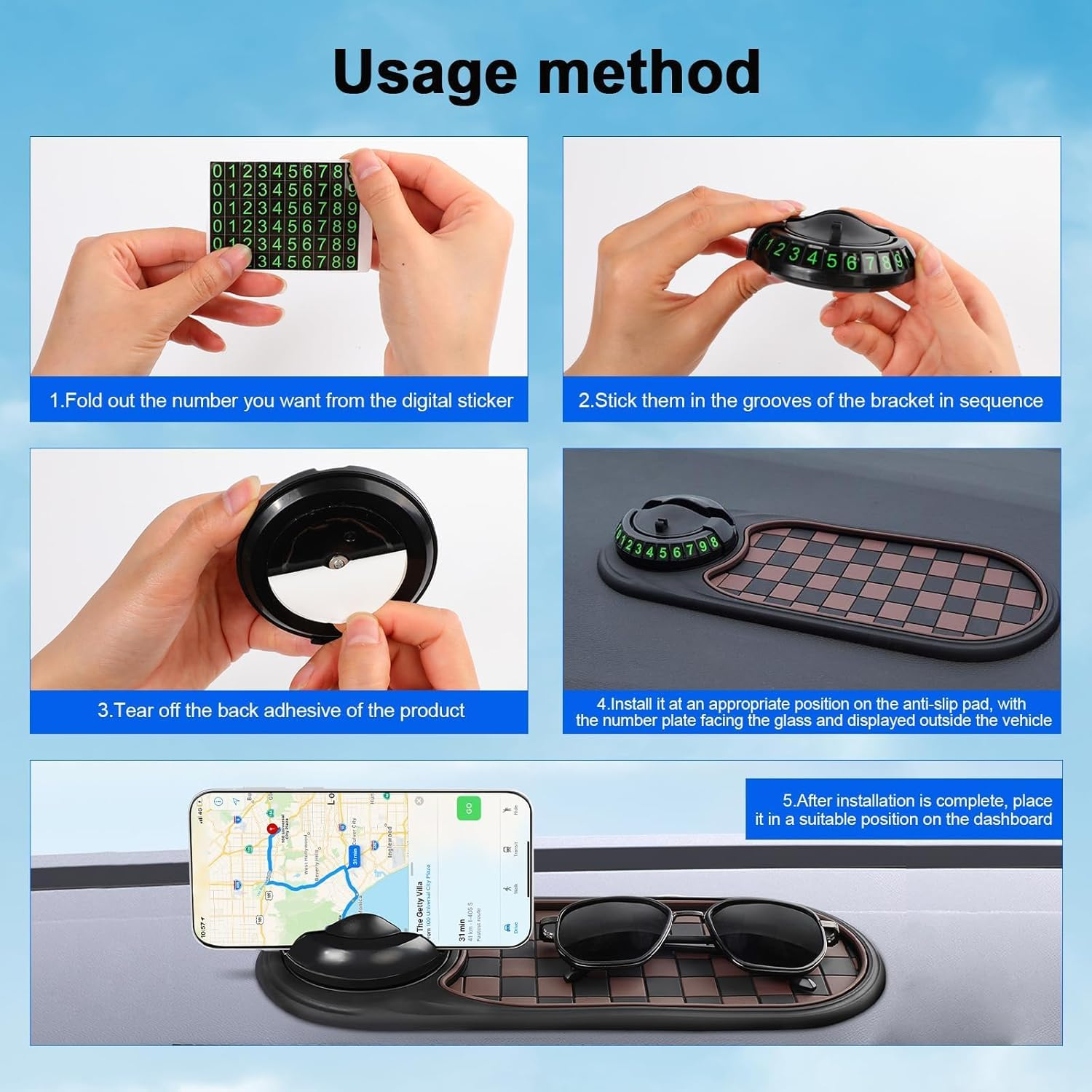 Non-Slip Mat for Car, Car Dashboard Anti-Slip Rubber Pad, Multifunctional Non-Slip Mobile Phone Holder - Organiser Tray, Phone Holder with Hidden (Black)