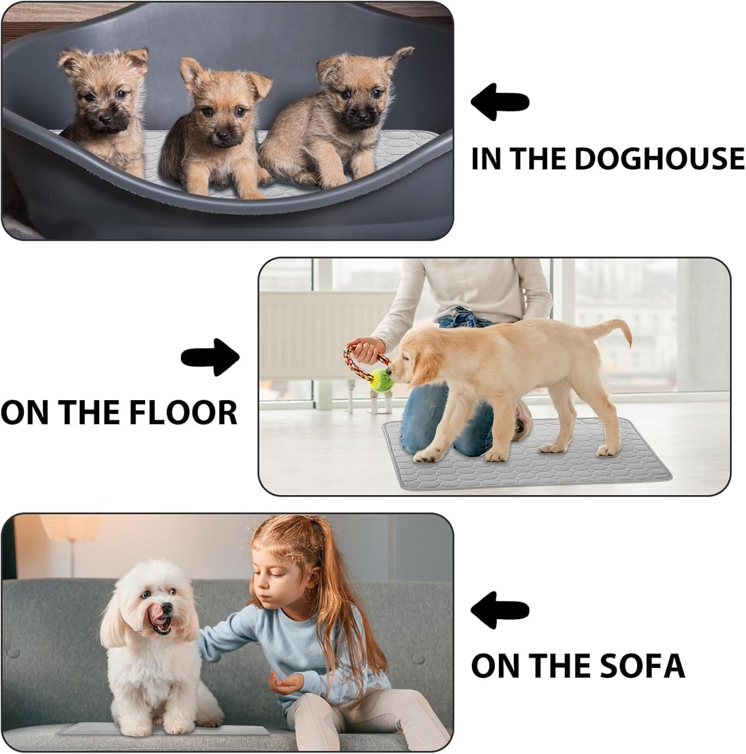 Washable Pee Pads for Dogs, Reusable Pee Pads Prevent Leakage Non-Slip, Waterproof Pet Training for Puppy Playpen, Crate, Whelping Box, Potty Training (Grey) image number 4