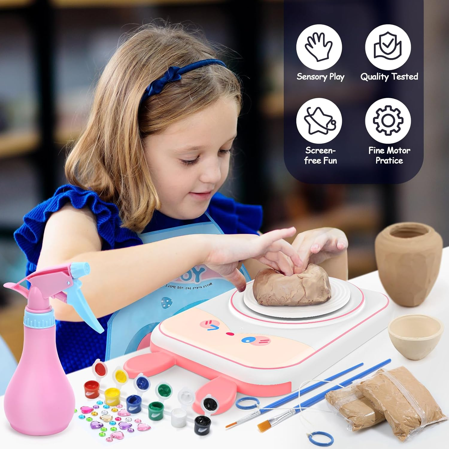 Skirfy Pottery Wheel for Kids Sculpting Tools & Painting Kit,Birthday Gift Girls Toys 8-10,DIY Kits Clay Maker for Beginners with 6 Packs Modeling Clays image number 2