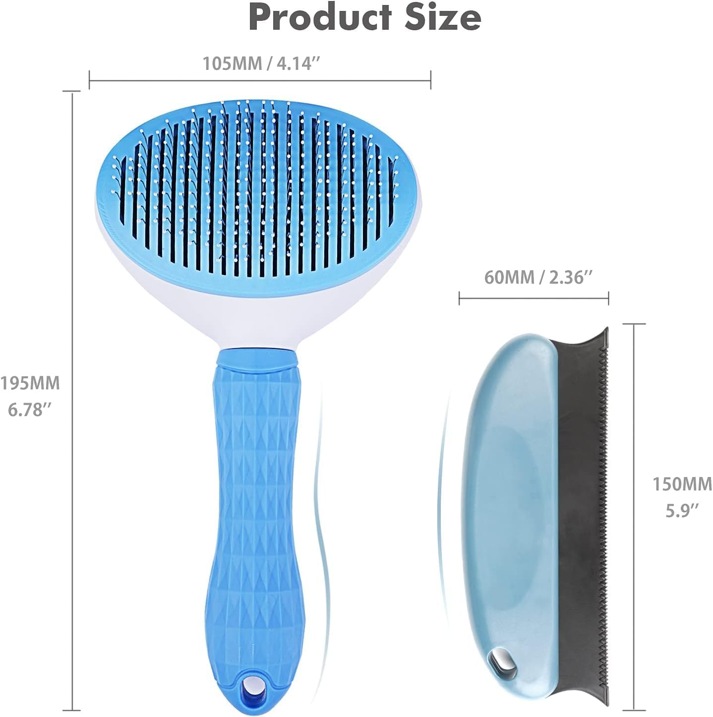 VT- Self-Cleaning Cat Brush for Long or Short Hair - Effective Grooming and Shedding Tool (Blue) - Blue image number 3